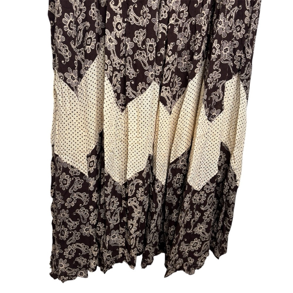 Lola P Boho Maxi Dress XL Brown Cream Floral Paisley Sleeveless Rayon - Picture 3 of 7